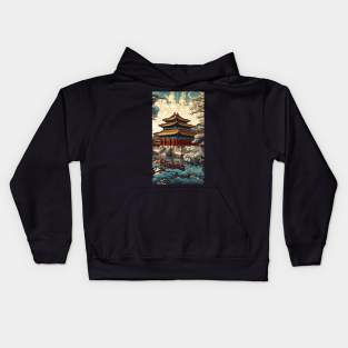 Ethereal East: Intricate Pagoda Landscapes Kids Hoodie